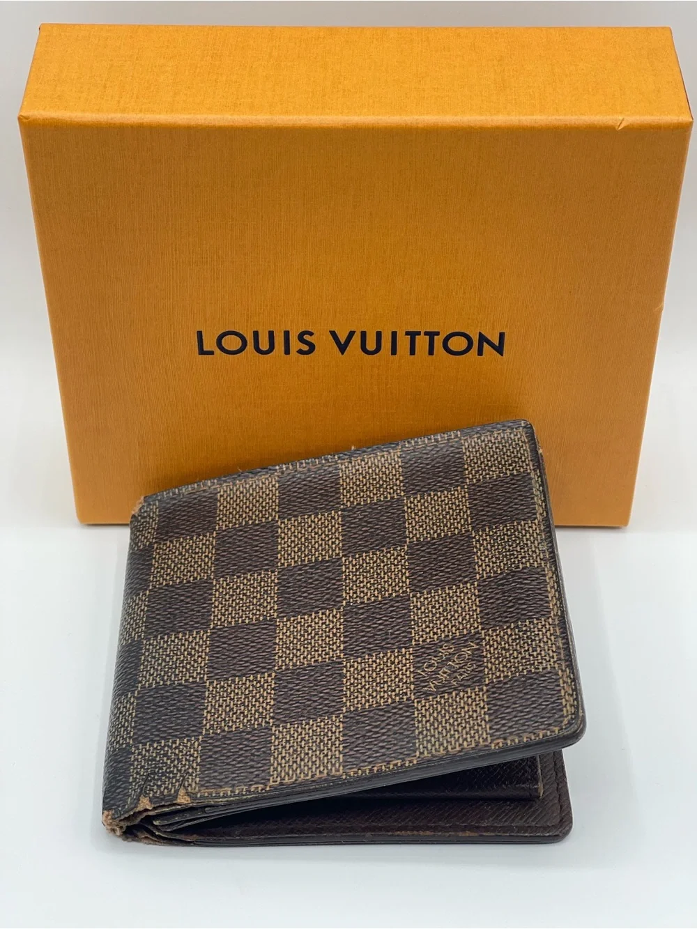 Louis Vuitton Damier Ebene Men’s Marco Bifold Wallet Hot Stamped Used LV